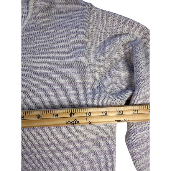 Vintage 70s 80s USA Made Cream & Purple Pastel Striped V Neck Knitted Sweater M - Picture 6 of 6